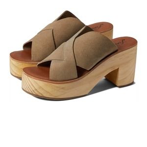 Free People Kora Platform Clog Brown Leather Criss Cross Wide Strap Size 39
